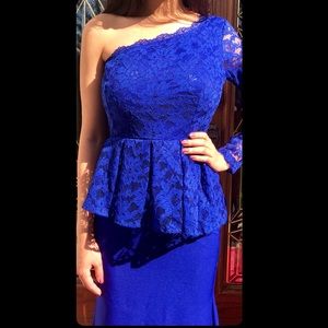Blue one shoulder evening dress NWT